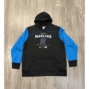 Miami Marlins Hoodie Mens 2XL Black Nike Therma-Fit MLB Baseball Pullover